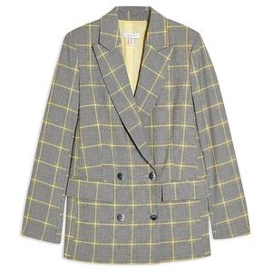 Topshop Yellow/Gray Plaid Coat